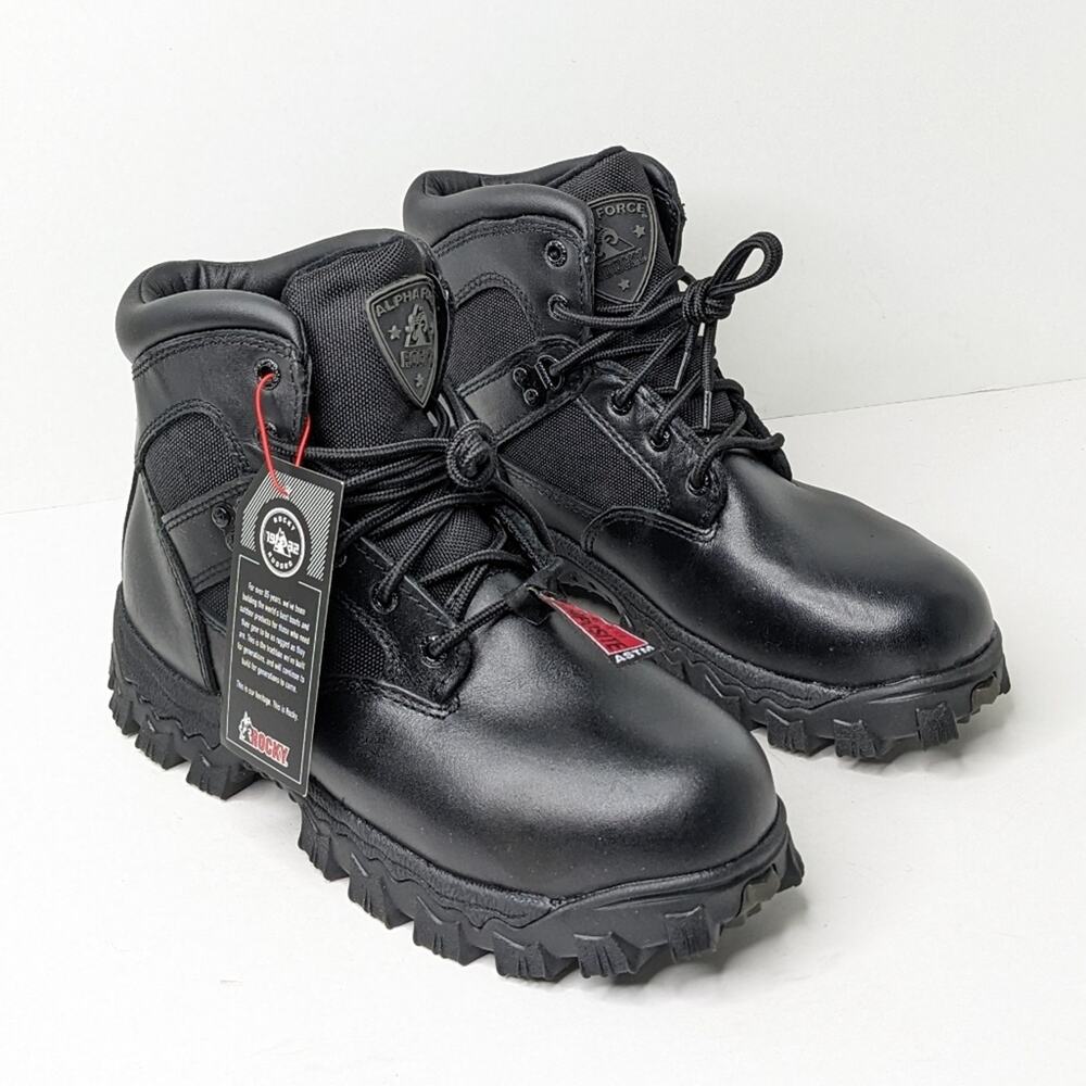 Rocky Alpha Force Composite Toe Work Boots, Black, Men's 6 Wide
